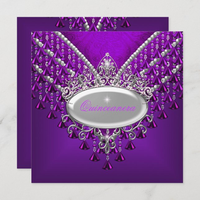 Quinceanera Birthday Party Purple Magenta Invitation (Front/Back)