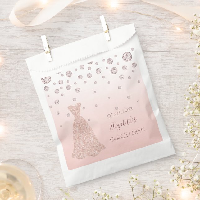 Quinceanera birthday party rose gold pink favour bags (Clipped)