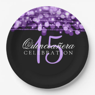 Quinceanera Birthday Party Sparkles Purple Paper Plate