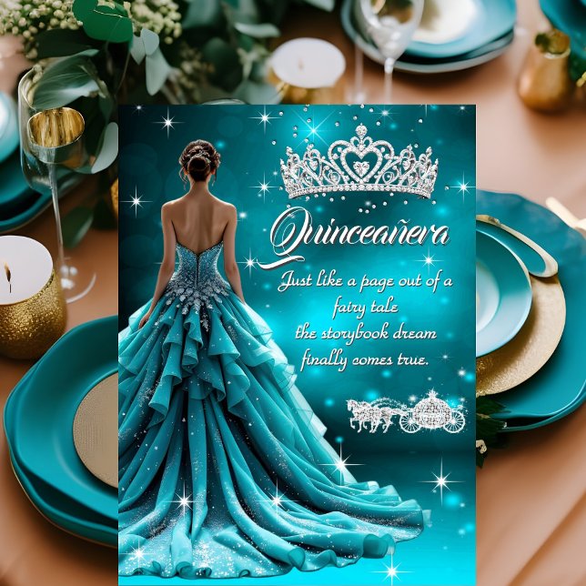 Quinceanera Birthday Party Teal Silver Carriage Invitation (Creator Uploaded)