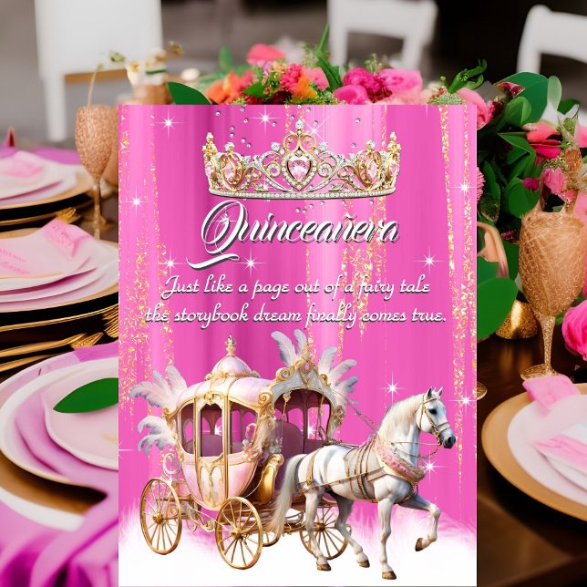 Quinceanera Birthday Pink Gold Silver Carriage Invitation (Creator Uploaded)