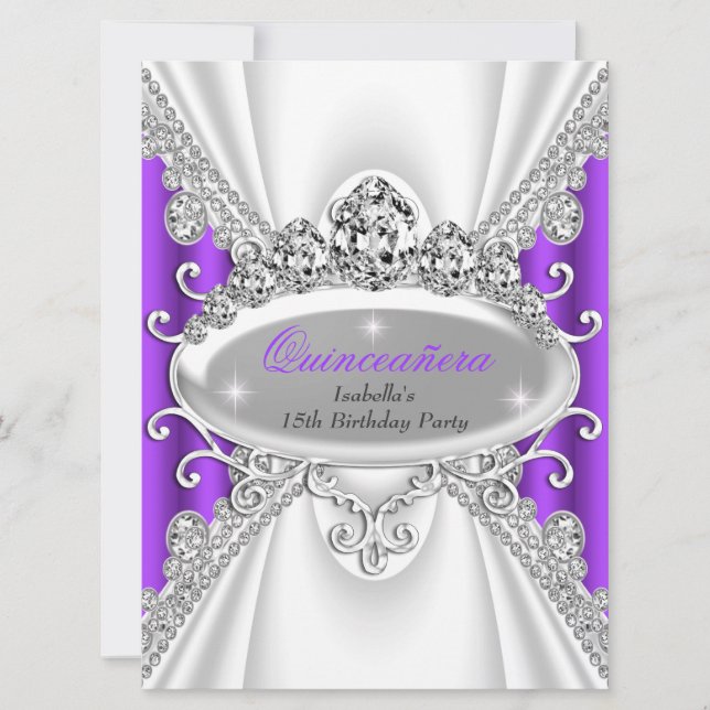 Quinceañera Birthday Princess Purple Diamond Large Invitation (Front)