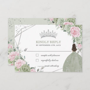 Quinceañera Birthday Sage Green Soft Pink Floral RSVP Card