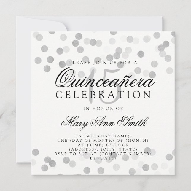 Quinceanera  Birthday Silver Foil Glitter Lights Invitation (Front)