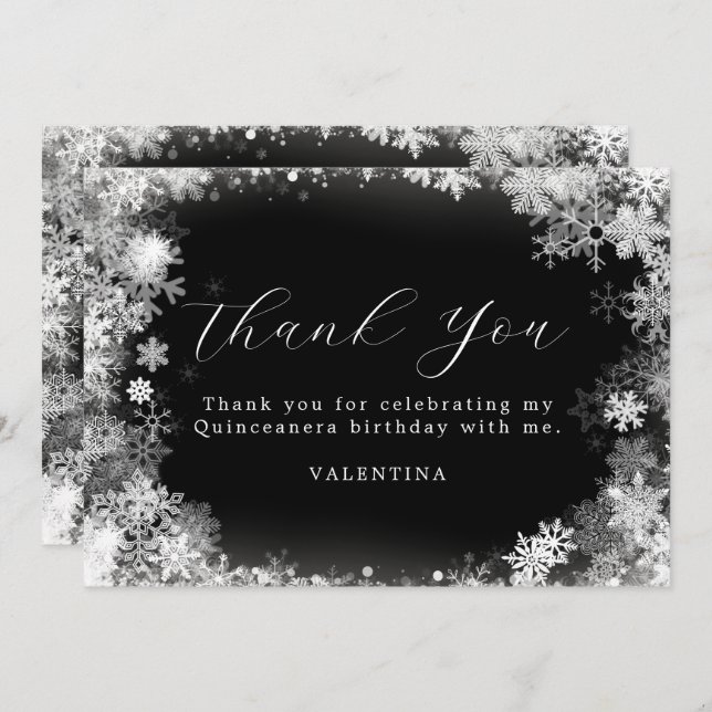 Quinceanera Birthday Winter Wonderland Snowflake Thank You Card (Front/Back)