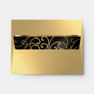 Quinceanera Black and Gold Filigree Swirls Envelopes
