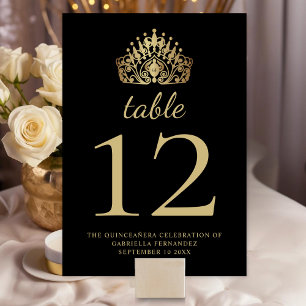 Quinceañera Black and Gold Princess Tiara Crown  Table Number