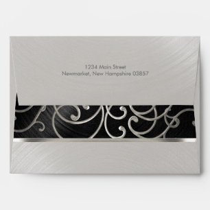 Quinceanera Black and Silver Filigree Swirls Envelope