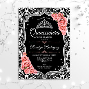 Quinceanera - Black Blush Pink Silver Invitation