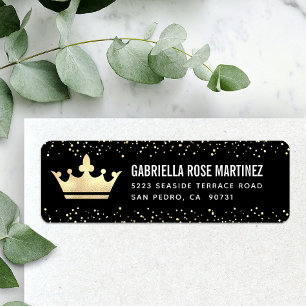 Quinceañera Black Gold Glitter Foil Crown Address