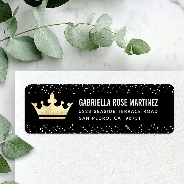 Quinceañera Black Gold Glitter Foil Crown Address  (Creator Uploaded)