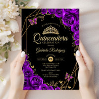 Quinceanera Black Gold Purple Floral