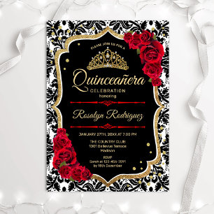 Quinceanera - Black Gold Red Invitation