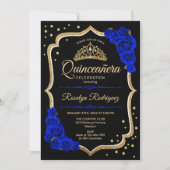 Quinceanera - Black Gold Royal Blue Invitation (Front)