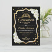 Quinceanera - Black Gold White Invitation (Standing Front)