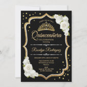 Quinceanera - Black Gold White Invitation (Front)