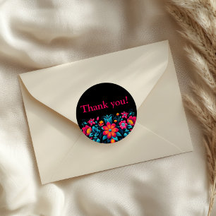 Quinceanera Black Mexican Fiesta Thank You Classic Round Sticker