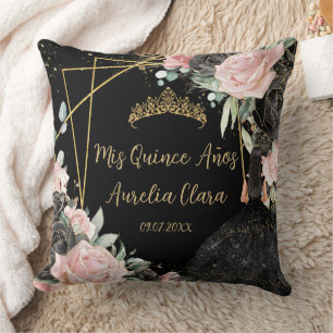 Quinceañera  Black Pink Floral Girl Dress Princess Cushion