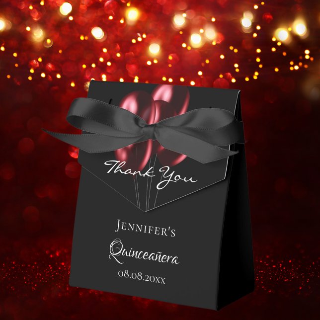 Quinceanera black red balloons favour box (Creator Uploaded)
