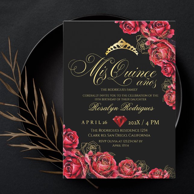 Quinceanera - Black Red Diamond Invitation (Creator Uploaded)