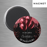 Quinceanera black red glitter balloons magnet<br><div class="desc">For an elegant Quinceañera,  15th birthday party. A chic black background. Decorated with rose gold faux glitter drips,  paint dripping look,  glitter sparkles and balloons.  Personalise and add the name and age/text</div>