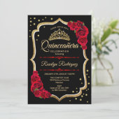 Quinceanera - Black Red Gold Invitation (Standing Front)