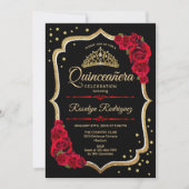 Quinceanera - Black Red Gold Invitation (Front)