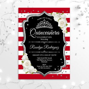 Quinceanera - Black Red White Silver Invitation