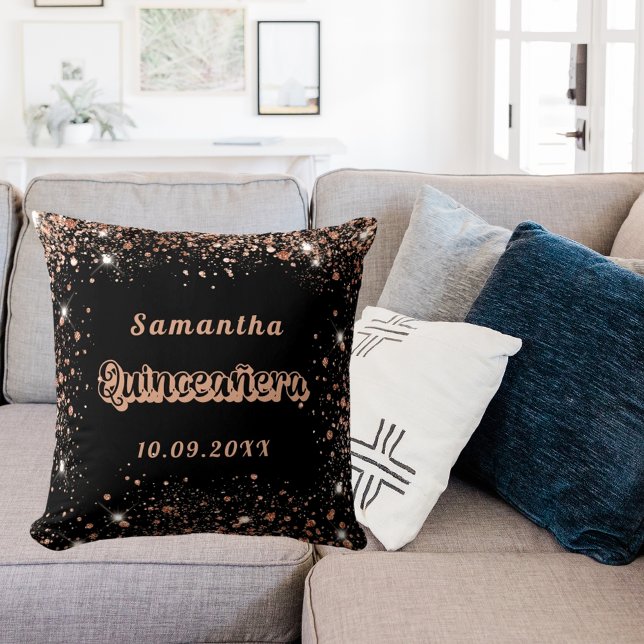 Quinceanera black rose gold glitter cushion (Creator Uploaded)