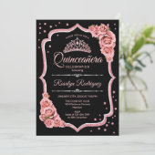 Quinceanera - Black Rose Gold Invitation (Standing Front)