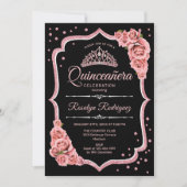Quinceanera - Black Rose Gold Invitation (Front)