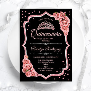 Quinceanera - Black Rose Gold Invitation