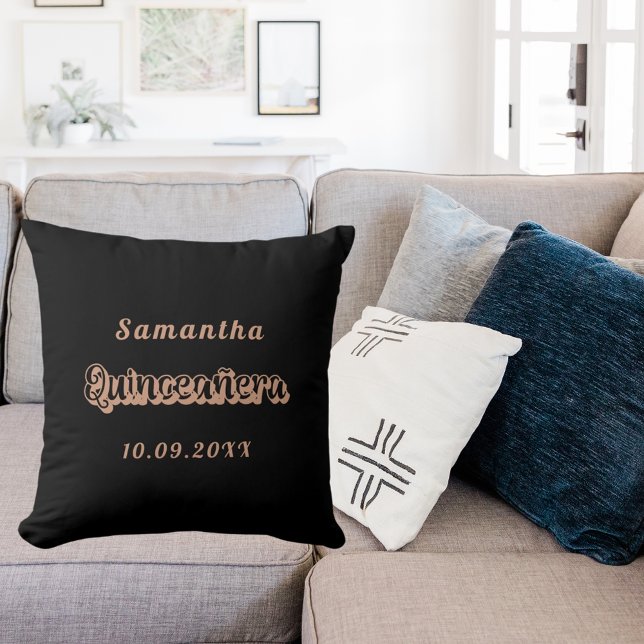 Quinceanera black rose gold name cushion (Creator Uploaded)