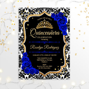 Quinceanera - Black Royal Blue Gold Invitation