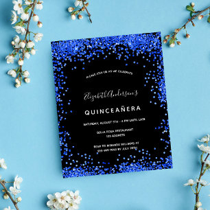 Quinceanera black royal blue invitation