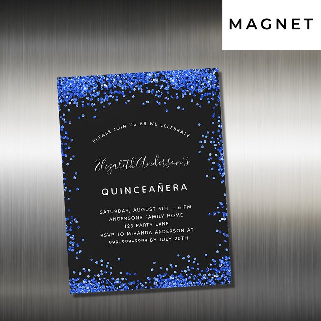 Quinceanera black royal blue invitation magnet (Creator Uploaded)