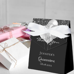 Quinceanera black silver balloons thank you favour box