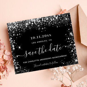 Quinceanera black silver budget save the date flyer