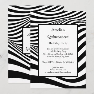 Quinceañera Black White Wave birthday party Invitation