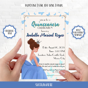 Quinceañera Blue Elegant Princess Invitation