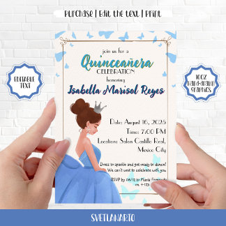 Quinceañera Blue Elegant Princess Invitation