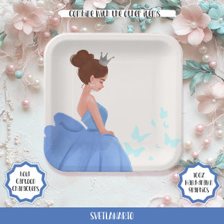 Quinceañera Blue Elegant Princess Paper Plate