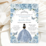 Quinceañera Blue Floral Butterflies Silver Tiara  Invitation<br><div class="desc">Personalise this lovely quinceañera invitation with own wording easily and quickly,  simply press the customise it button to further re-arrange and format the style and placement of the text.  Matching items available in store!  (c) The Happy Cat Studio</div>