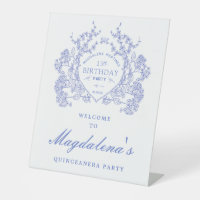 Quinceanera Blue Floral Crest Welcome