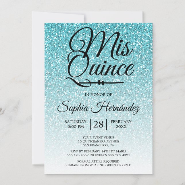 Quinceañera Blue Glitter 15th Birthday  Invitation (Front)