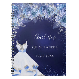 Quinceanera blue glitter dress floral guest book