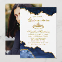 Quinceanera Blue Gold Marble Crown Photo