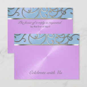 Quinceanera Blue Purple Silver Filigree Swirls Invitation