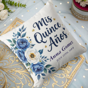 Quinceanera Blue Rose Personalised Mis Quince Anos Cushion
