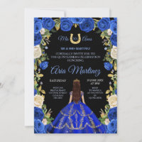 Quinceañera Blue Roses Floral Black Back Ground In